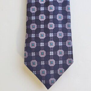 Canali 100% Silk Tie Geo Pattern Made in Italy Purple & Blue Quiet Luxury EUC